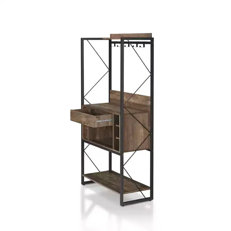 Scaffale da Panettiere Rustico in Rovere di Recupero, Stile Industriale, 3 Ripiani Fissi, Struttura in Metallo, Altezza 170 cm