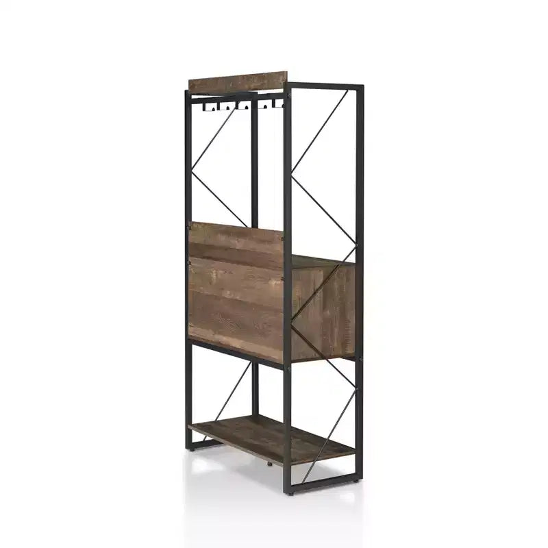 Scaffale da Panettiere Rustico in Rovere di Recupero, Stile Industriale, 3 Ripiani Fissi, Struttura in Metallo, Altezza 170 cm