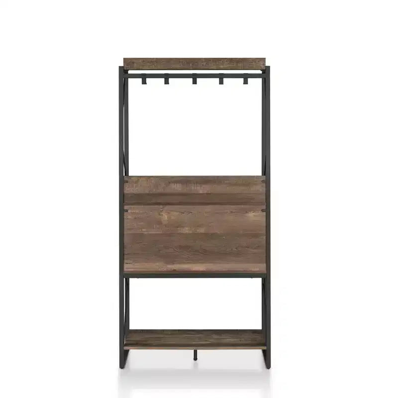 Scaffale da Panettiere Rustico in Rovere di Recupero, Stile Industriale, 3 Ripiani Fissi, Struttura in Metallo, Altezza 170 cm