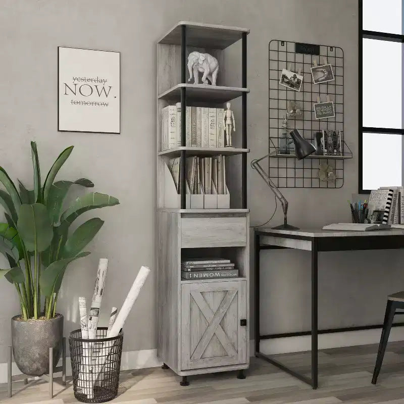 Libreria multipla Clander da 72,3", Struttura in ferro, Armadietto stile fienile