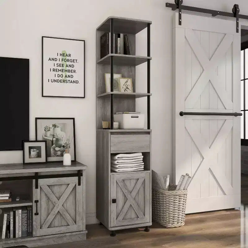 Libreria multipla Clander da 72,3", Struttura in ferro, Armadietto stile fienile