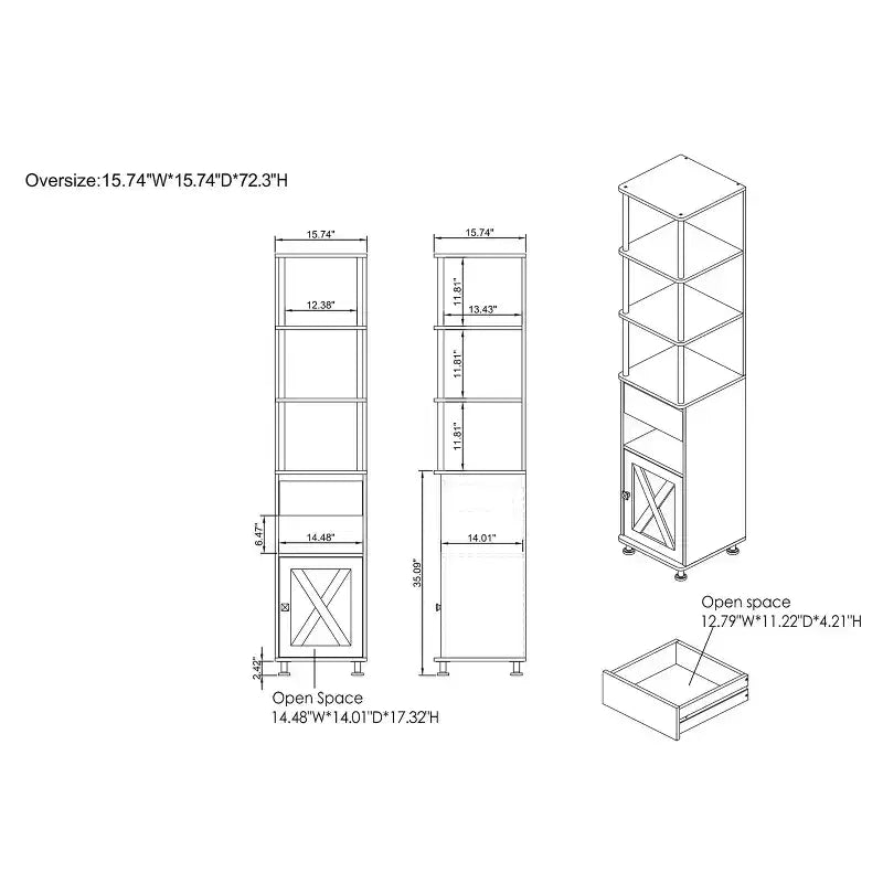 Libreria multipla Clander da 72,3", Struttura in ferro, Armadietto stile fienile