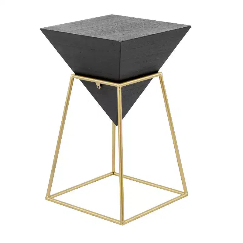 Tavolino Moderno con Dettagli in Legno Nero - Olivia & May: Struttura Dorata, Nessun Montaggio, Design a Triangolo in Metallo e Legno