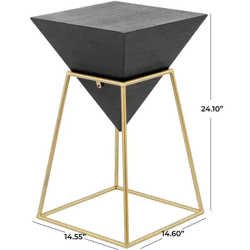 Tavolino Moderno con Dettagli in Legno Nero - Olivia & May: Struttura Dorata, Nessun Montaggio, Design a Triangolo in Metallo e Legno