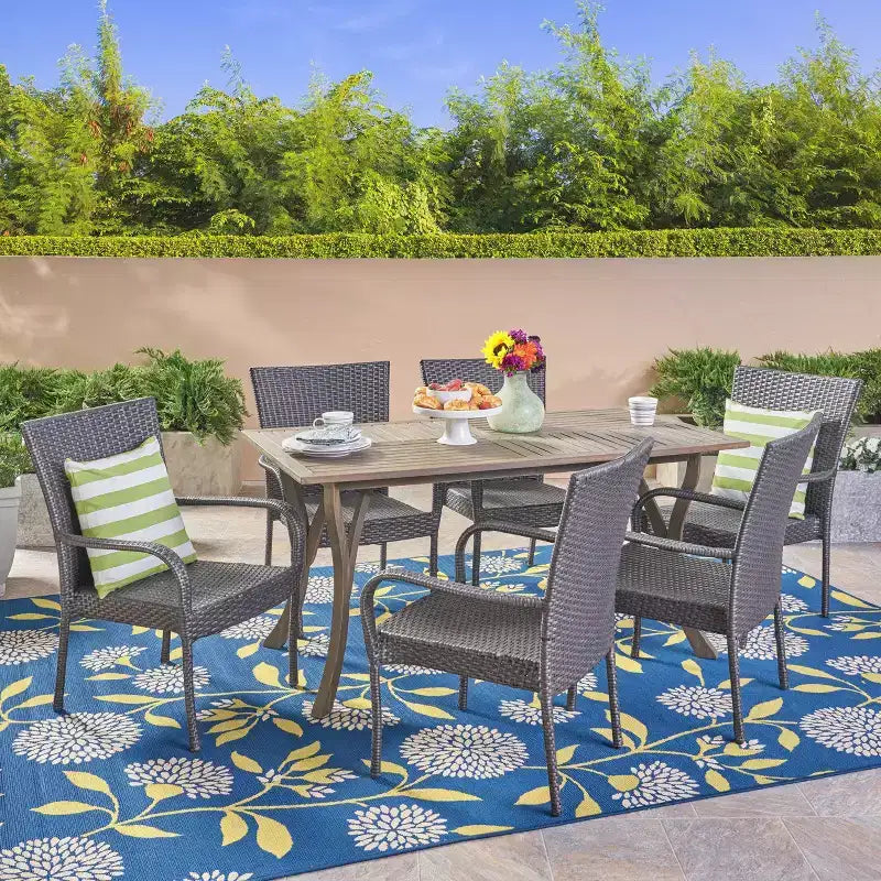 Monterey 7pc Acacia & Wicker Dining Set - Christopher Knight Home