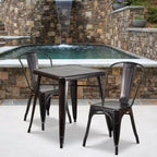 Flash Furniture Commercial Grade 23.75 Square Metal Indoor-Outdoor Table Set with 2 Stack Chairs