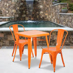 Flash Furniture Commercial Grade 23.75 Square Metal Indoor-Outdoor Table Set with 2 Stack Chairs