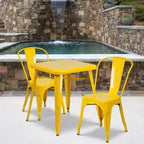 Flash Furniture Commercial Grade 23.75 Square Metal Indoor-Outdoor Table Set with 2 Stack Chairs