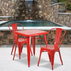 Flash Furniture Commercial Grade 23.75 Square Metal Indoor-Outdoor Table Set with 2 Stack Chairs