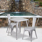 Flash Furniture Commercial Grade 23.75 Square Metal Indoor-Outdoor Table Set with 2 Stack Chairs