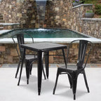 Flash Furniture Commercial Grade 23.75 Square Metal Indoor-Outdoor Table Set with 2 Stack Chairs