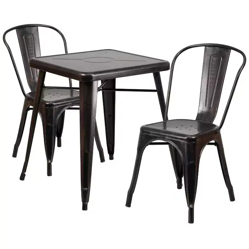 Flash Furniture Commercial Grade 23.75 Square Metal Indoor-Outdoor Table Set with 2 Stack Chairs