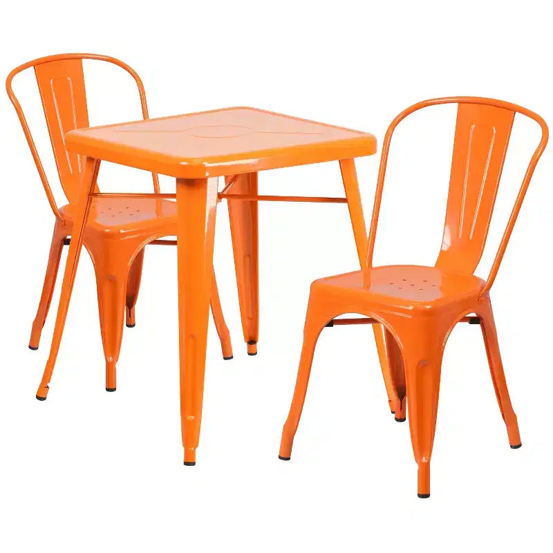 Flash Furniture Commercial Grade 23.75 Square Metal Indoor-Outdoor Table Set with 2 Stack Chairs
