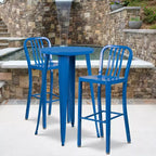 Flash Furniture Commercial Grade 24 Round Metal Indoor-Outdoor Bar Table Set with 2 Vertical Slat Back Stools