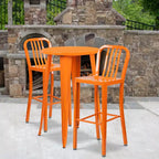 Flash Furniture Commercial Grade 24 Round Metal Indoor-Outdoor Bar Table Set with 2 Vertical Slat Back Stools