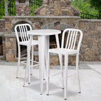 Flash Furniture Commercial Grade 24 Round Metal Indoor-Outdoor Bar Table Set with 2 Vertical Slat Back Stools