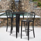 Flash Furniture Commercial Grade 24 Round Metal Indoor-Outdoor Bar Table Set with 2 Vertical Slat Back Stools