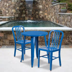 Flash Furniture Commercial Grade 24 Round Metal Indoor-Outdoor Table Set with 2 Vertical Slat Back Chairs