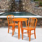 Flash Furniture Commercial Grade 24 Round Metal Indoor-Outdoor Table Set with 2 Vertical Slat Back Chairs