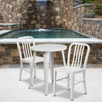 Flash Furniture Commercial Grade 24 Round Metal Indoor-Outdoor Table Set with 2 Vertical Slat Back Chairs