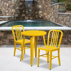 Flash Furniture Commercial Grade 24 Round Metal Indoor-Outdoor Table Set with 2 Vertical Slat Back Chairs