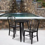 Flash Furniture Commercial Grade 24 Round Metal Indoor-Outdoor Table Set with 2 Vertical Slat Back Chairs