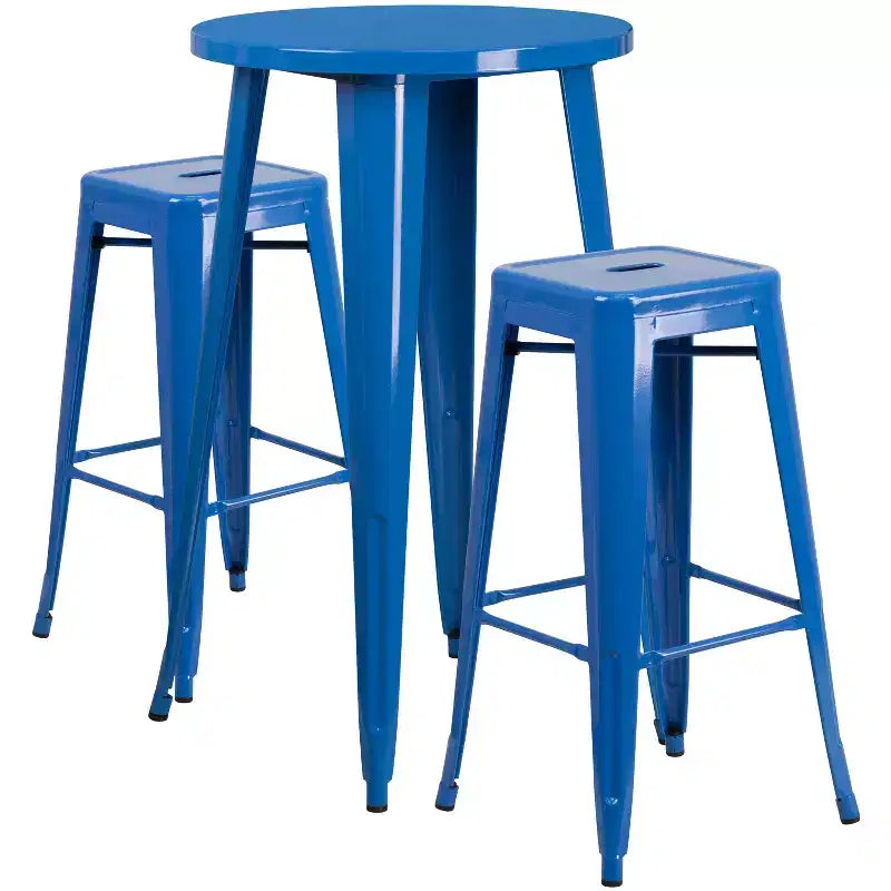 Flash Furniture Commercial Grade 24 Round Metal Indoor-Outdoor Bar Table Set with 2 Square Seat Backless Stools