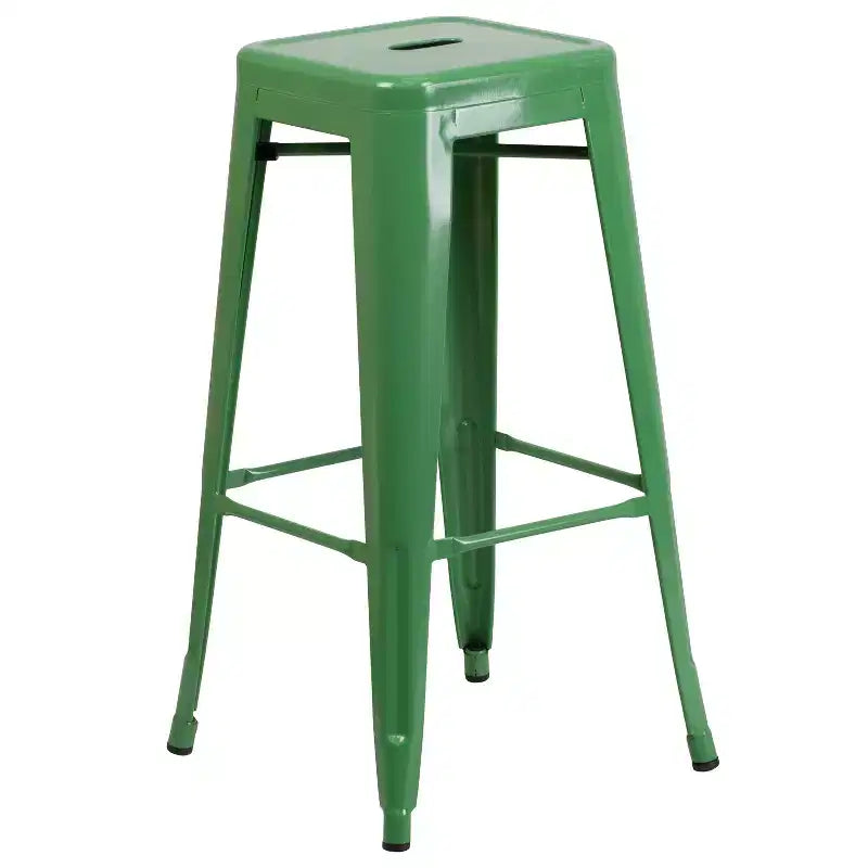 Flash Furniture Commercial Grade 30 Round Metal Indoor-Outdoor Bar Table Set with 4 Square Seat Backless Stools