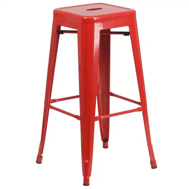 Flash Furniture Commercial Grade 30 Round Metal Indoor-Outdoor Bar Table Set with 4 Square Seat Backless Stools