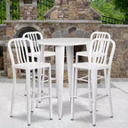 Flash Furniture Commercial Grade 30 Round Metal Indoor-Outdoor Bar Table Set with 4 Vertical Slat Back Stools