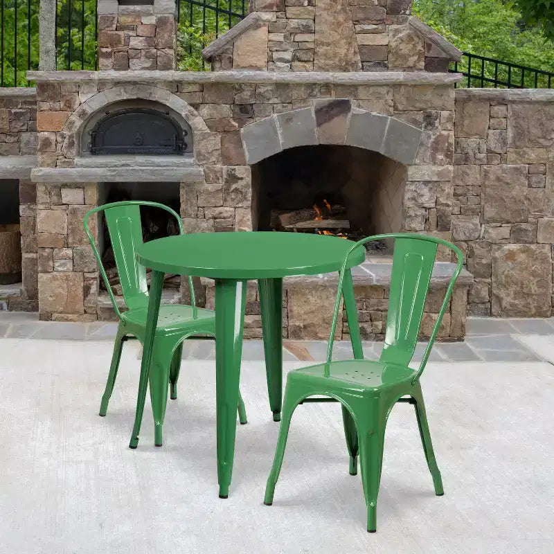 Flash Furniture Commercial Grade 30 Round Metal Indoor-Outdoor Table Set with 2 Cafe Chairs