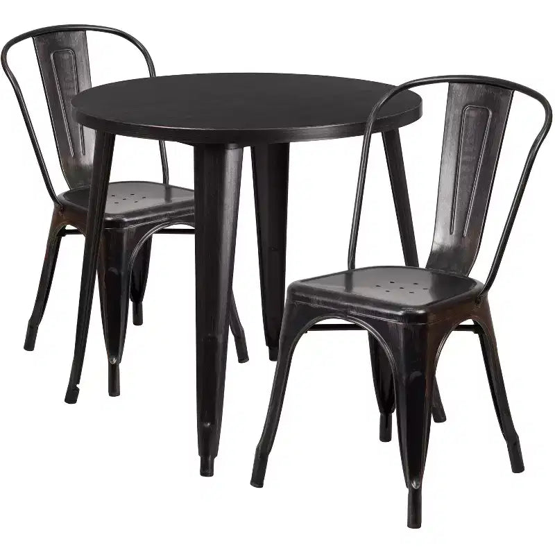 Flash Furniture Commercial Grade 30 Round Metal Indoor-Outdoor Table Set with 2 Cafe Chairs