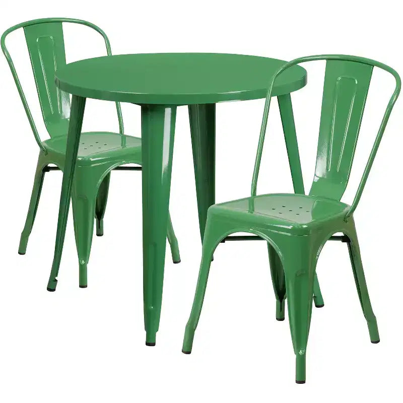 Flash Furniture Commercial Grade 30 Round Metal Indoor-Outdoor Table Set with 2 Cafe Chairs