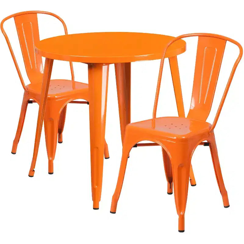 Flash Furniture Commercial Grade 30 Round Metal Indoor-Outdoor Table Set with 2 Cafe Chairs