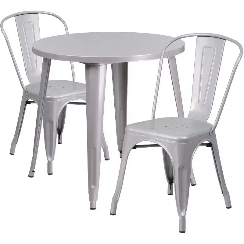 Flash Furniture Commercial Grade 30 Round Metal Indoor-Outdoor Table Set with 2 Cafe Chairs