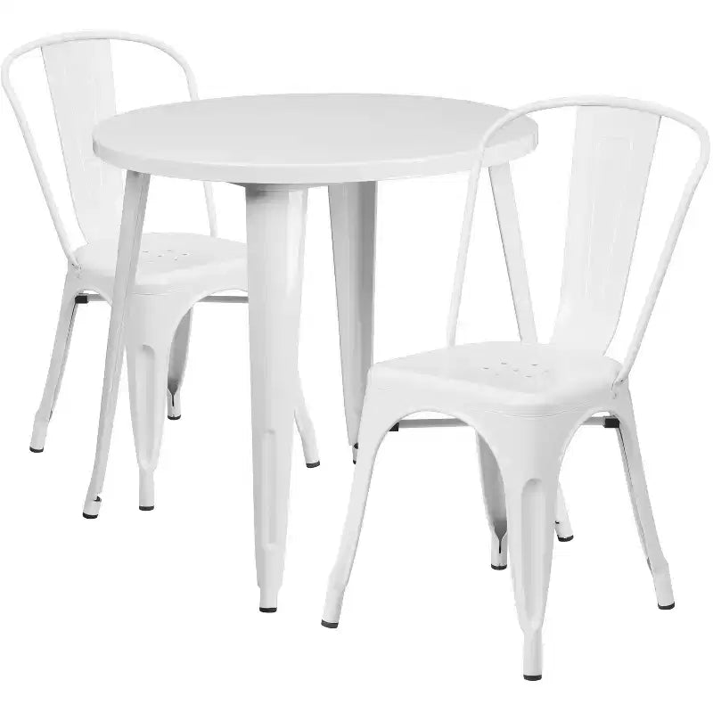 Flash Furniture Commercial Grade 30 Round Metal Indoor-Outdoor Table Set with 2 Cafe Chairs