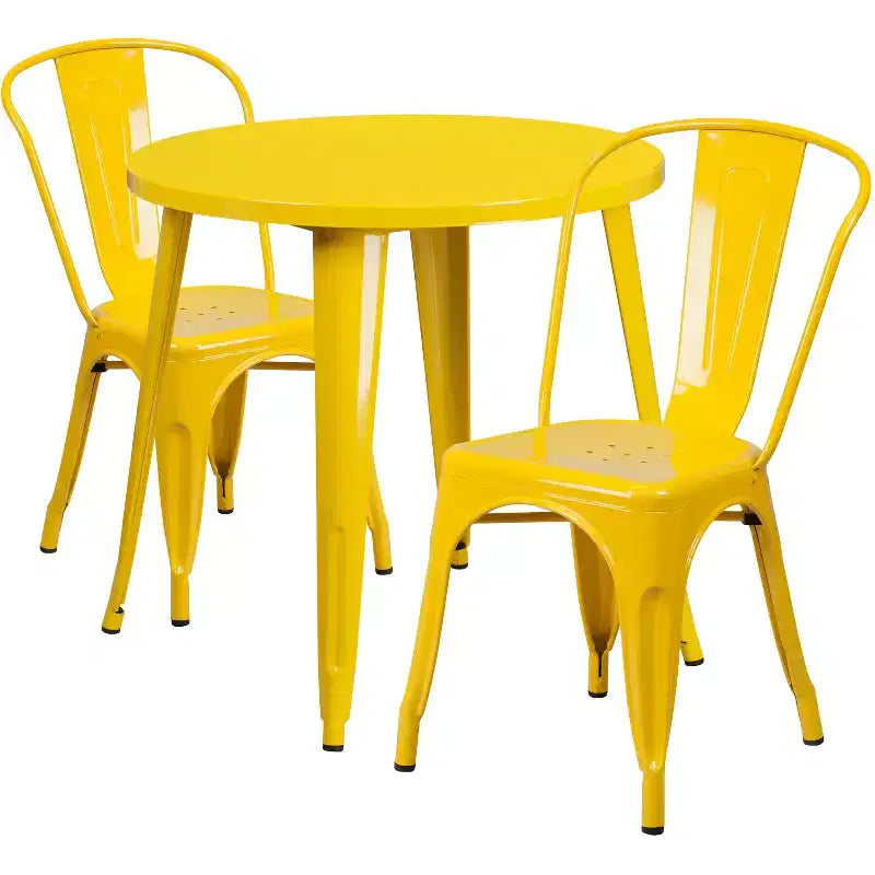 Flash Furniture Commercial Grade 30 Round Metal Indoor-Outdoor Table Set with 2 Cafe Chairs