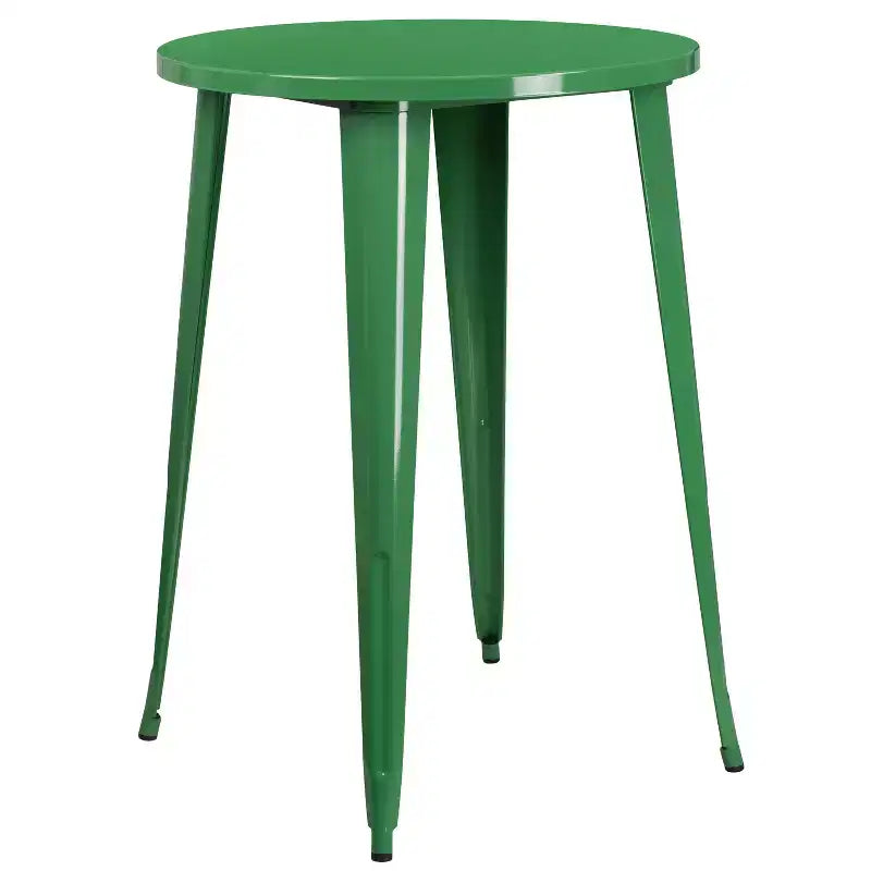 Ensemble de table de bar ronde en métal de 30 po de qualité commerciale Flash Furniture avec 2 tabourets à dossier à lattes verticales pour l'intérieur et l'extérieur