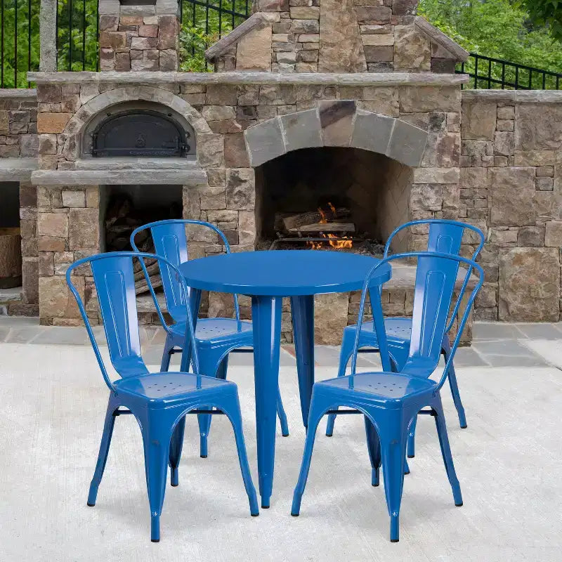 Flash Furniture Commercial Grade 30 Round Metal Indoor-Outdoor Table Set with 4 Cafe Chairs