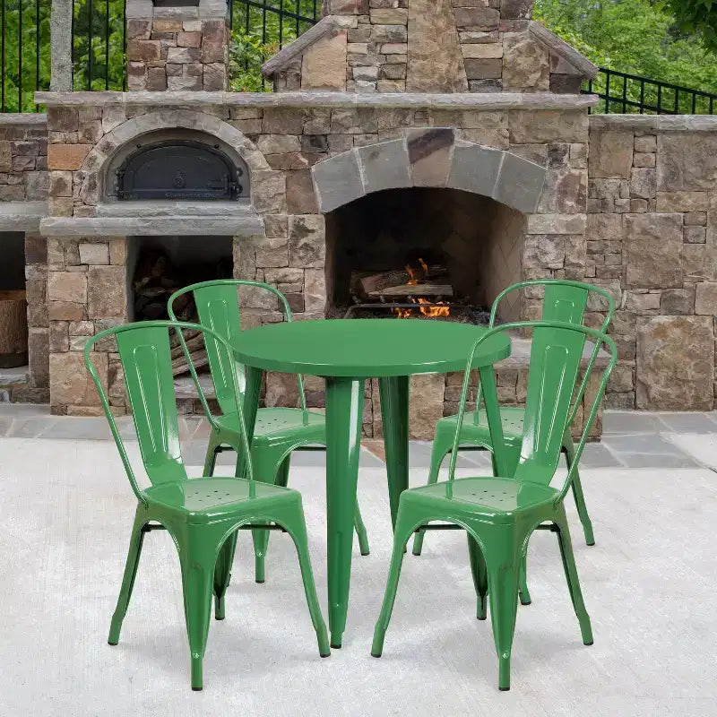 Flash Furniture Commercial Grade 30 Round Metal Indoor-Outdoor Table Set with 4 Cafe Chairs