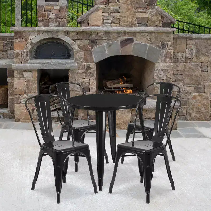 Flash Furniture Commercial Grade 30 Round Metal Indoor-Outdoor Table Set with 4 Cafe Chairs
