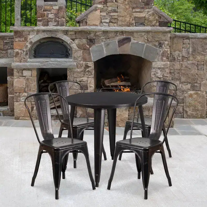 Flash Furniture Commercial Grade 30 Round Metal Indoor-Outdoor Table Set with 4 Cafe Chairs