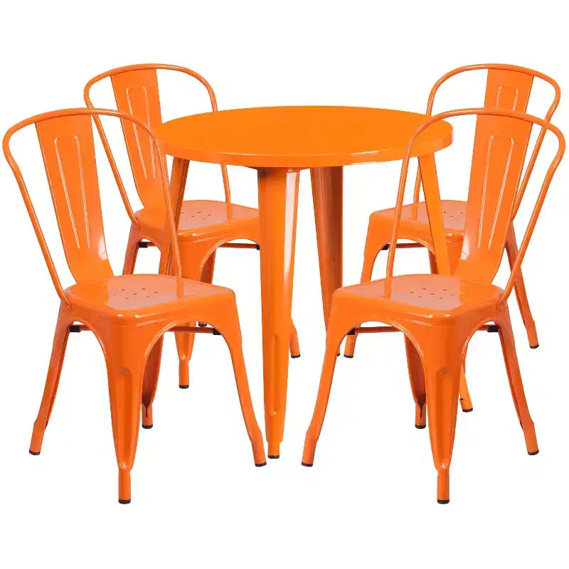 Flash Furniture Commercial Grade 30 Round Metal Indoor-Outdoor Table Set with 4 Cafe Chairs