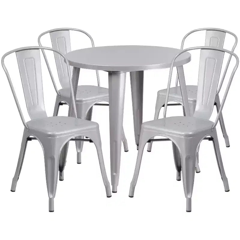 Flash Furniture Commercial Grade 30 Round Metal Indoor-Outdoor Table Set with 4 Cafe Chairs