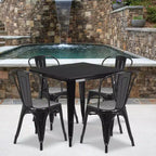 Flash Furniture Commercial Grade 31.5 Square Metal Indoor-Outdoor Table Set with 4 Stack Chairs