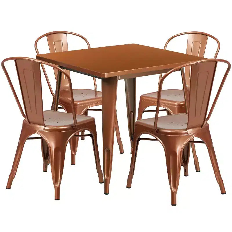 Flash Furniture Commercial Grade 31.5 Square Metal Indoor-Outdoor Table Set with 4 Stack Chairs
