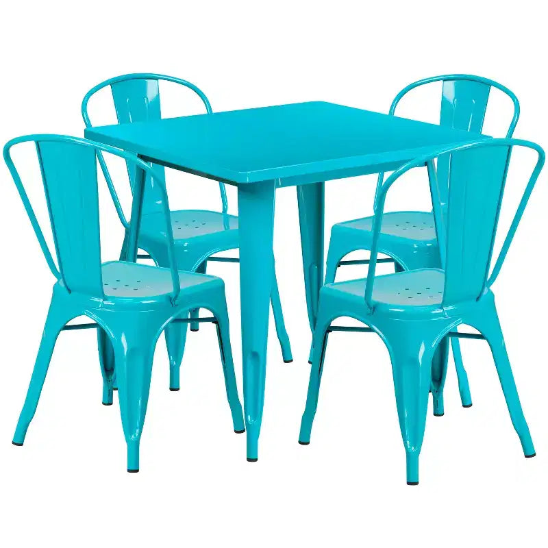 Flash Furniture Commercial Grade 31.5 Square Metal Indoor-Outdoor Table Set with 4 Stack Chairs