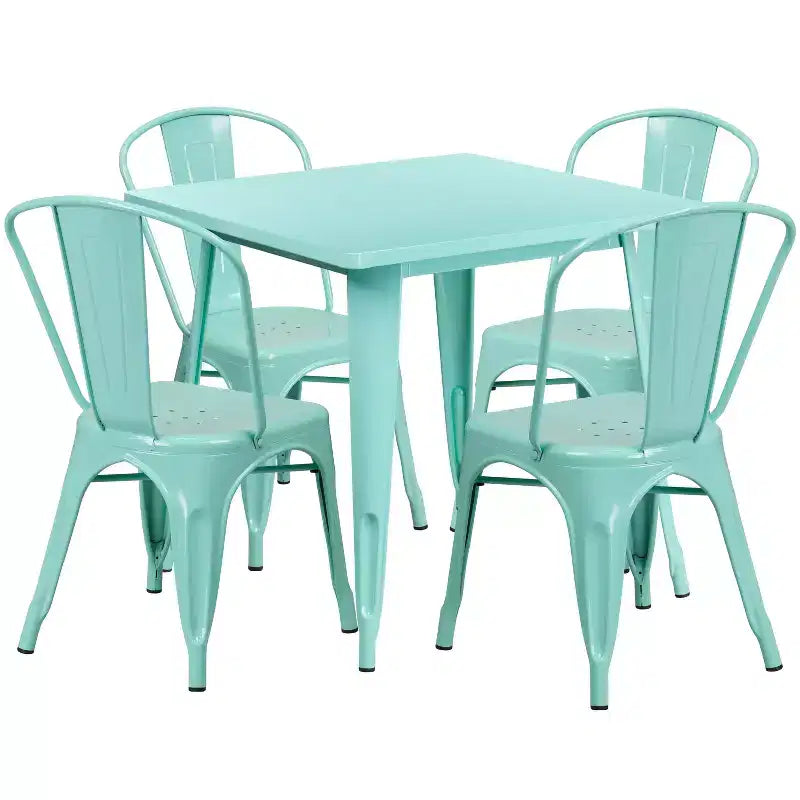 Flash Furniture Commercial Grade 31.5 Square Metal Indoor-Outdoor Table Set with 4 Stack Chairs
