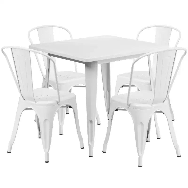 Flash Furniture Commercial Grade 31.5 Square Metal Indoor-Outdoor Table Set with 4 Stack Chairs
