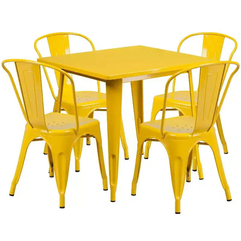 Flash Furniture Commercial Grade 31.5 Square Metal Indoor-Outdoor Table Set with 4 Stack Chairs